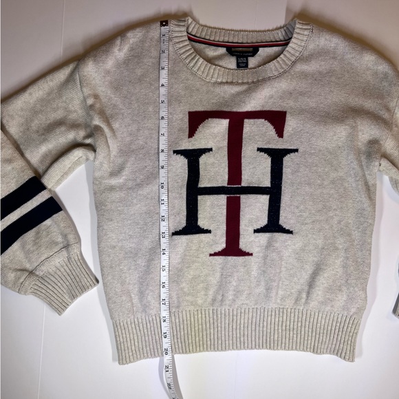 Tommy Hilfiger Girls Oak Heather TH Logo Sweater - Size Girls Large - Crewneck - Picture 4 of 8